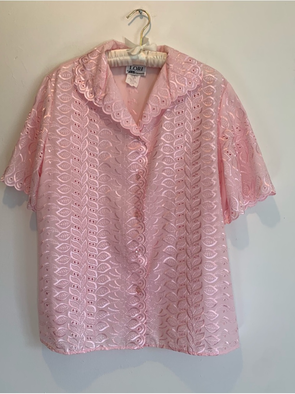 Vintage USA Pink Romantic Eyelet Button. Up Blouse